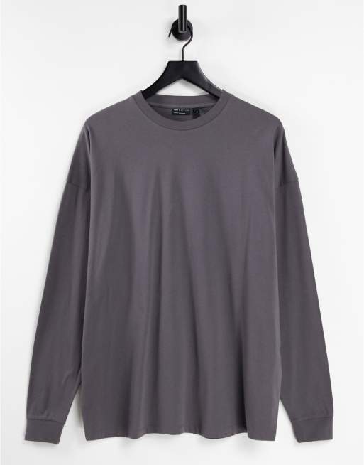 ASOS DESIGN - Maglietta oversize a maniche lunghe in misto cotone nero slavato - BLACK