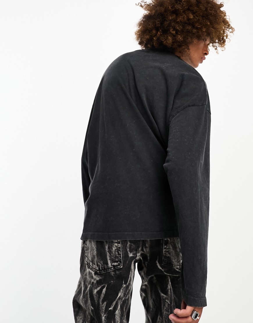 Maglietta oversize a maniche lunghe in tessuto pesante nero slavato - ASOS DESIGN T-shirt donna  - immagine3