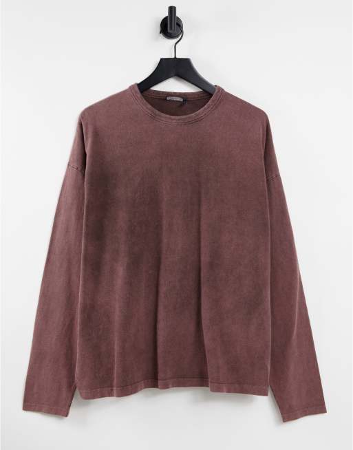 ASOS DESIGN - Maglietta oversize a maniche lunghe lavaggio acido marrone