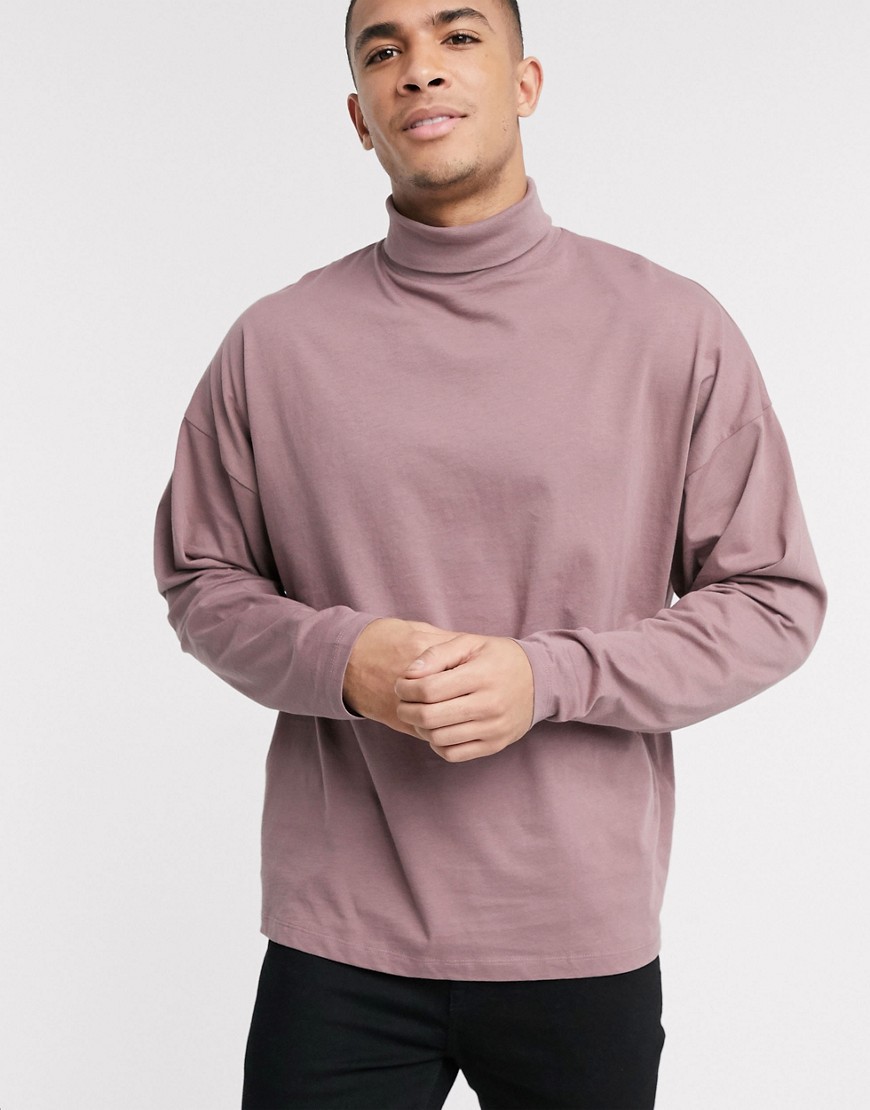 ASOS DESIGN - Maglietta oversize a maniche lunghe viola con collo alto