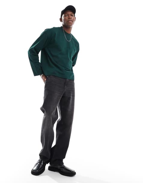 ASOS DESIGN - Maglietta pesante squadrata oversize verde scuro con tasca sul davanti - view 1