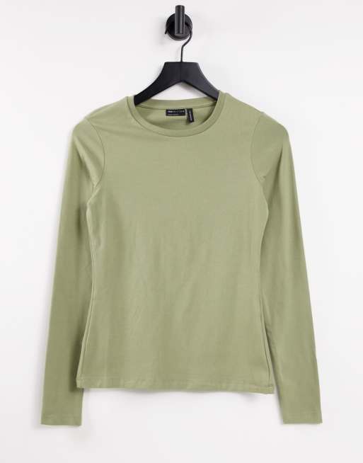 ASOS DESIGN - Maglietta slim fit a maniche lunghe in cotone kaki - KHAKI