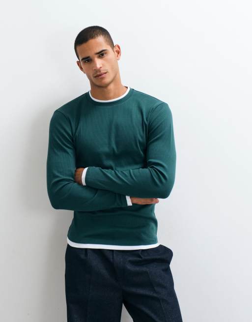 ASOS DESIGN maglietta slim fit a maniche lunghe verde scuro, 5 di 5