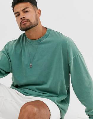 ASOS DESIGN - Maglietta squadrata oversize a maniche lunghe color verde lavaggio acido