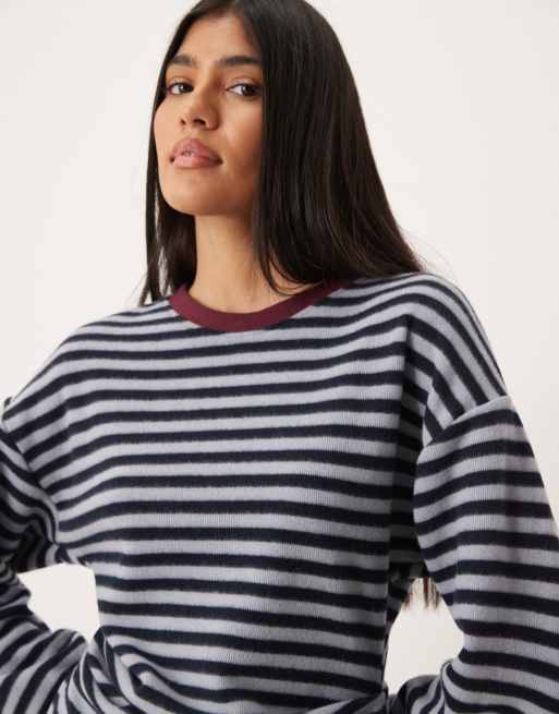 ASOS DESIGN - Maglietta super morbida a maniche lunghe con vita stile corsetto blu a righe, 3 di 4
