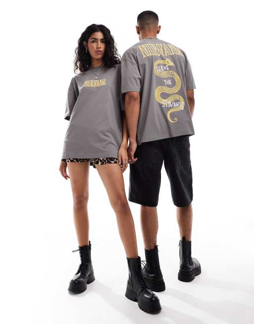 ASOS DESIGN - Maglietta unisex oversize antracite con stampa di band Nirvana su licenza, 3 di 4
