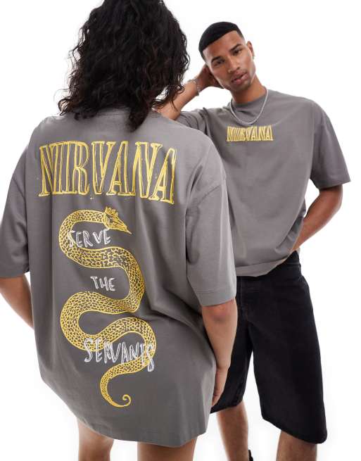 ASOS DESIGN - Maglietta unisex oversize antracite con stampa di band Nirvana su licenza, 4 di 4