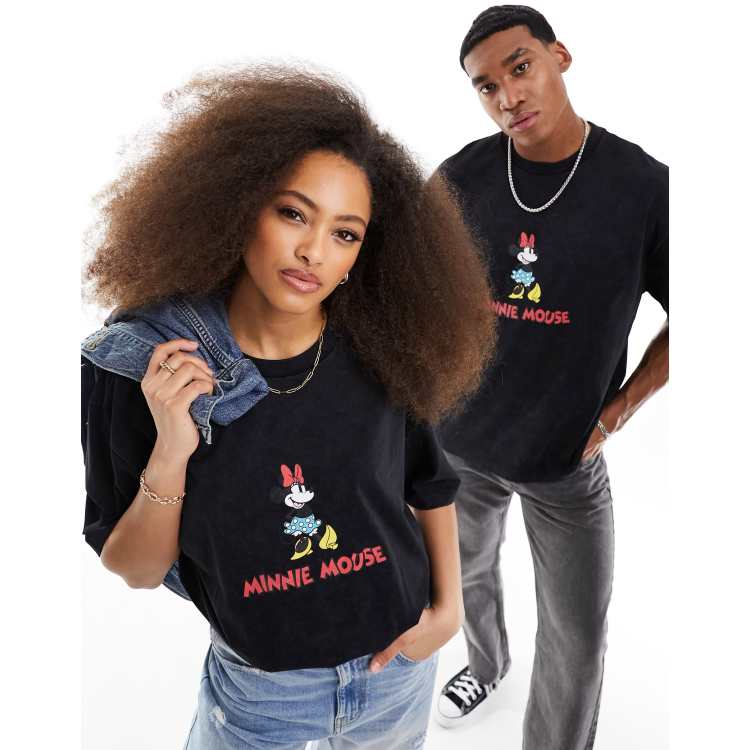 ASOS DESIGN Maglietta unisex oversize nero slavato con stampa di Minnie ASOS