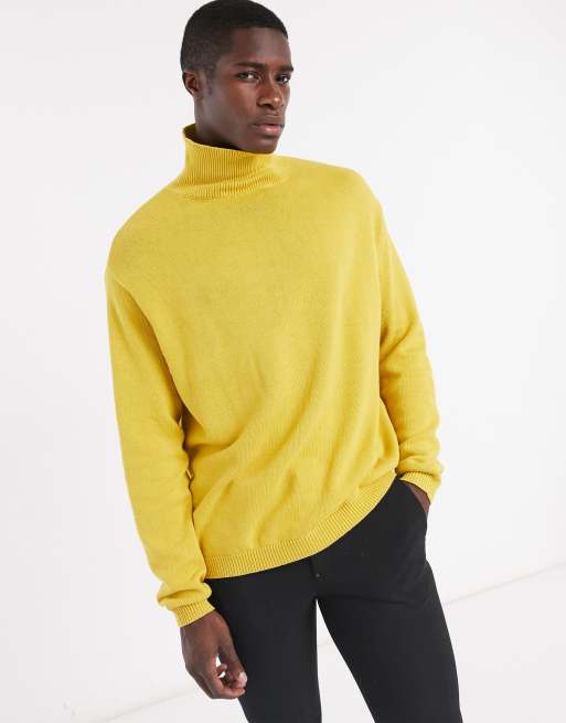 ASOS DESIGN - Maglione a collo alto, cotone media pesantezza, color senape, 3 di 4