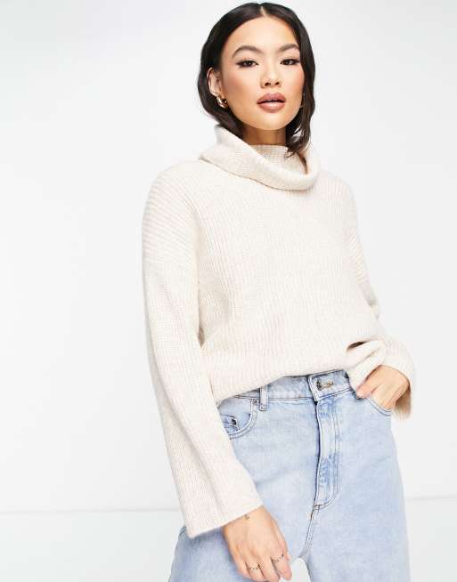 ASOS DESIGN - Maglione a coste color avena a collo alto