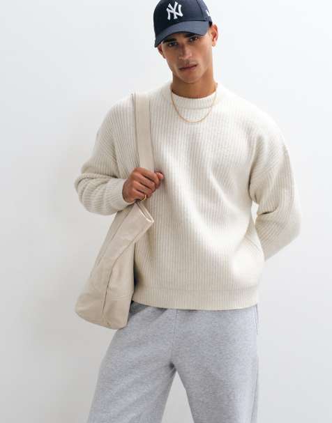 ASOS DESIGN maglione a coste in misto lana super lavorato a maglia in mélange oatmeal - view 1
