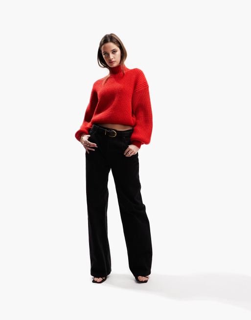 ASOS DESIGN - Maglione a coste larghe con collo alto rosso