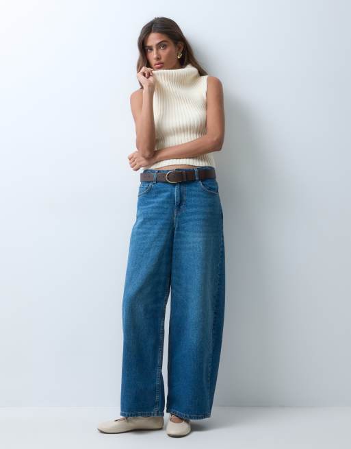 ASOS DESIGN maglione a coste senza maniche con collo a imbuto morbido in écru, 2 di 5