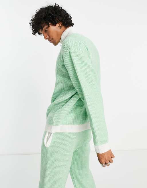 ASOS DESIGN - Maglione a coste verde salvia in coordinato, 3 di 4