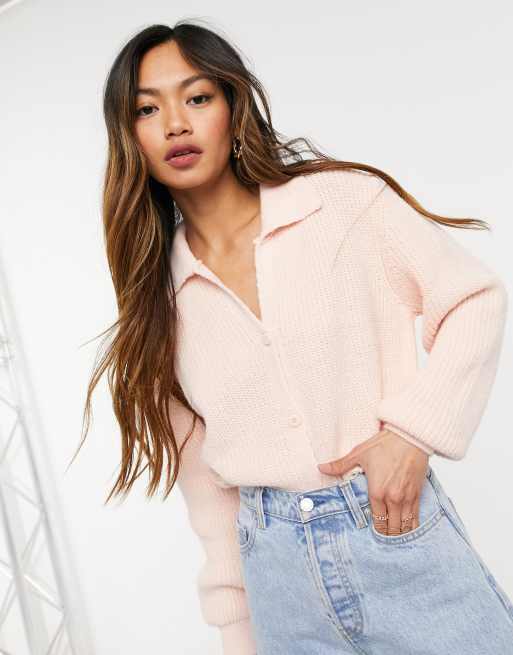 ASOS DESIGN - Maglione a maniche lunghe rosa con colletto e bottoni
