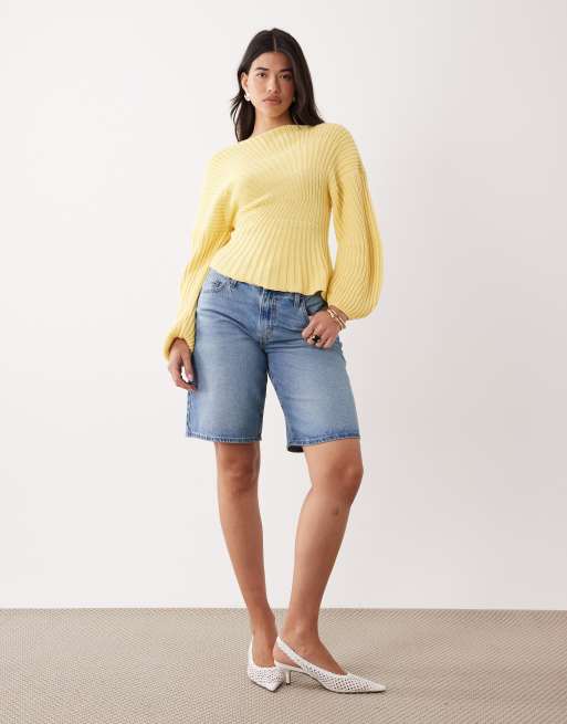 ASOS DESIGN - Maglione a pieghe stretto in maglia giallo latticello, 2 di 4