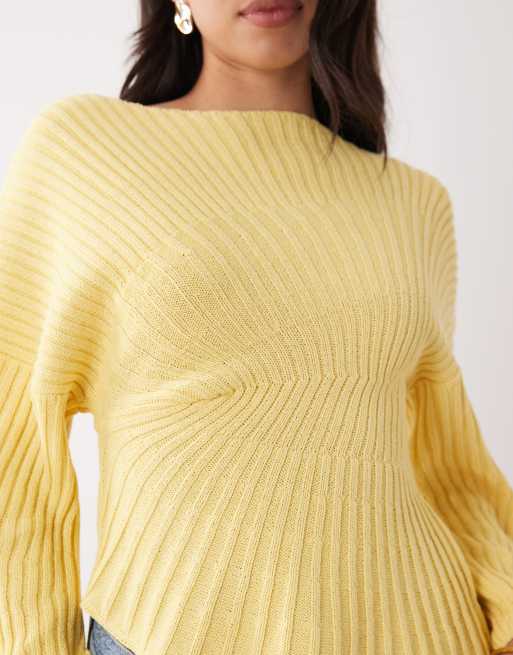 ASOS DESIGN - Maglione a pieghe stretto in maglia giallo latticello, 3 di 4