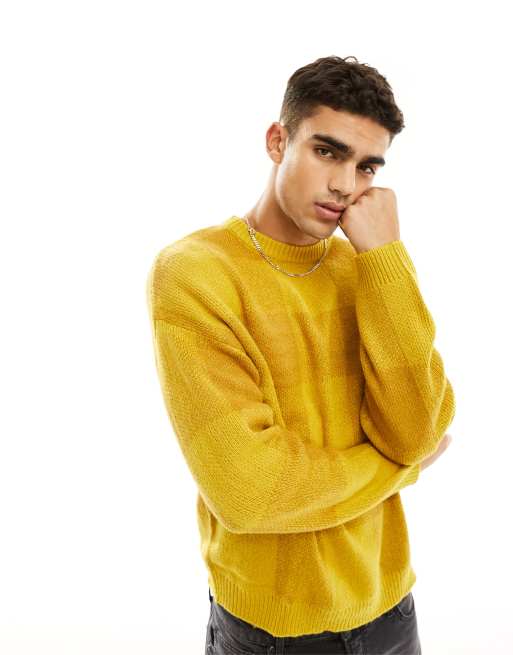 ASOS DESIGN - Maglione a quadri in maglia soffice color senape, 2 di 5