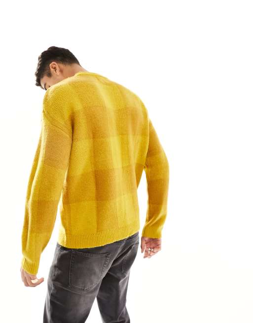 ASOS DESIGN - Maglione a quadri in maglia soffice color senape, 4 di 5