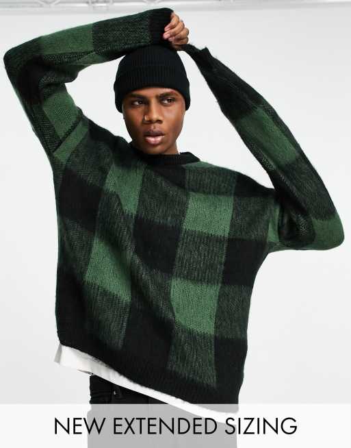 ASOS DESIGN - Maglione a quadri in maglia soffice kaki