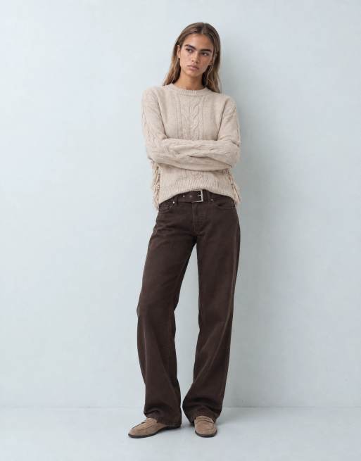ASOS DESIGN maglione a trecce con frange in avana, 7 di 10