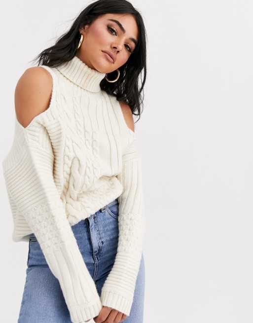 ASOS DESIGN - Maglione a trecce con spalle scoperte