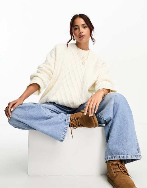 ASOS DESIGN - Maglione a trecce oversize color crema 