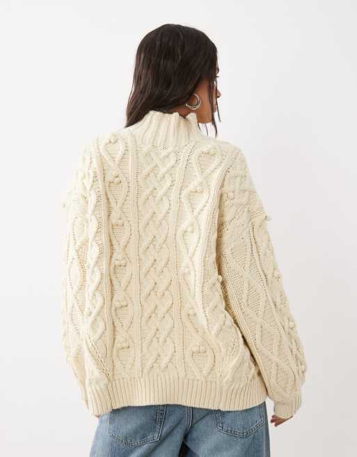 ASOS DESIGN maglione a trecce spesso color crema, 4 di 4