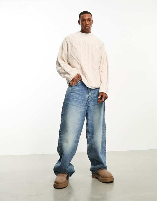 ASOS DESIGN - Maglione a trecce vestibilità comoda in misto lana color avena