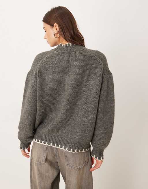 ASOS DESIGN - Maglione accollato color antracite con cuciture, 4 di 4