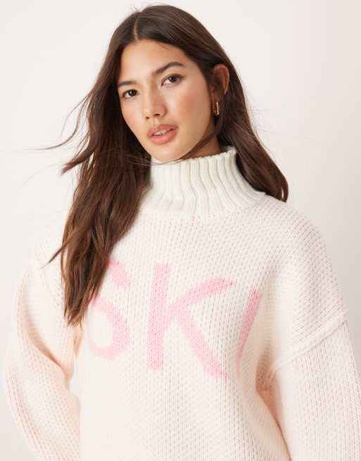ASOS DESIGN - Maglione accollato spesso crema con scritta "Ski", 2 di 4