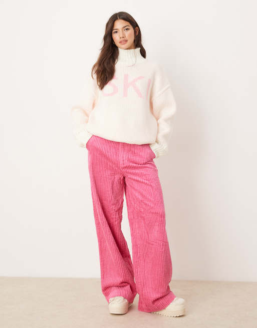 ASOS DESIGN - Maglione accollato spesso crema con scritta "Ski", 3 di 4