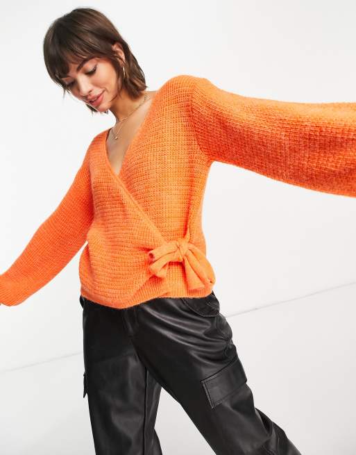 ASOS DESIGN - Maglione avvolgente arancione con cuciture in rilievo, 2 di 4