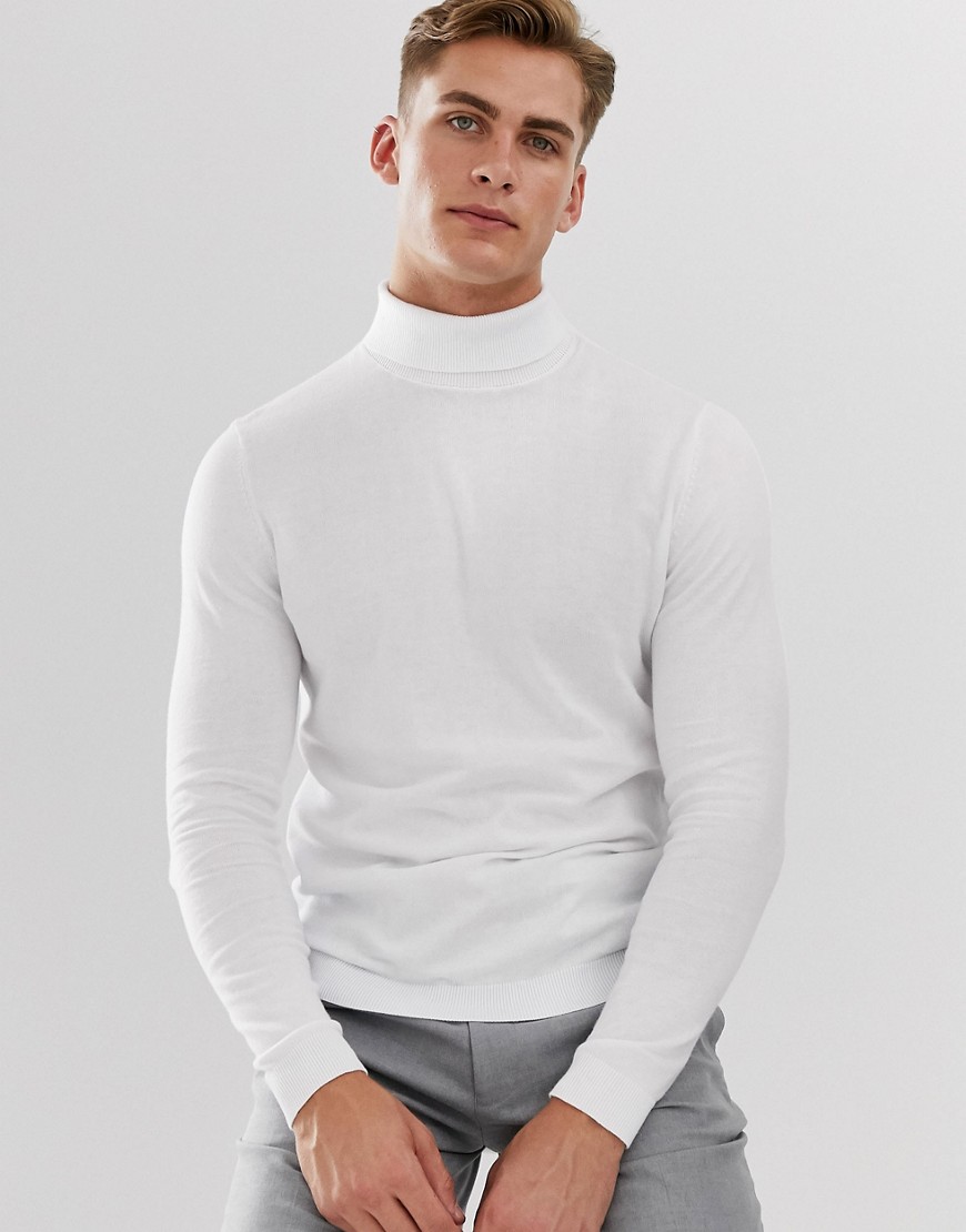 ASOS DESIGN - Maglione bianco a collo alto in cotone