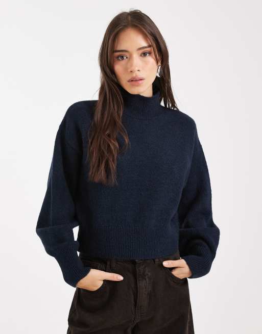 ASOS DESIGN - Maglione blu navy con collo a imbuto