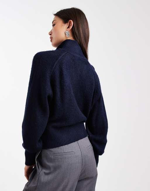 ASOS DESIGN - Maglione color blu navy con collo a imbuto e abbottonatura parziale, 3 di 4