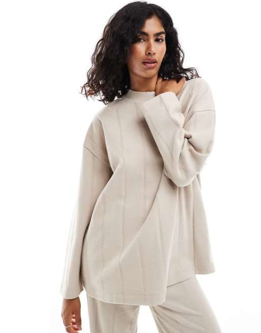 ASOS DESIGN - Maglione color crema caldo a coste larghe morbidissimo in coordinato