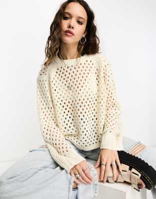 ASOS DESIGN jumper in open stitch in cream - ASOS Price Checker
