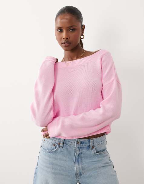 ASOS DESIGN - Maglione color rosa tenue con scollo a barchetta - view 1