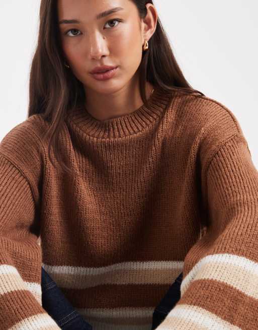 ASOS DESIGN - Maglione comodo beige a righe, 3 di 4