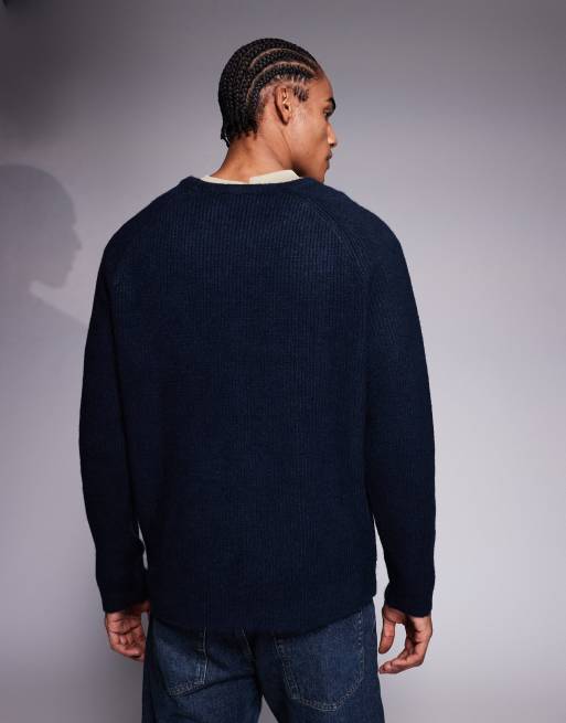 ASOS DESIGN - Maglione comodo blu navy a coste con grafica vintage di New York, 3 di 5