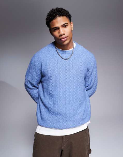 ASOS DESIGN - Maglione comodo extra largo girocollo blu lavorato a trecce - view 1