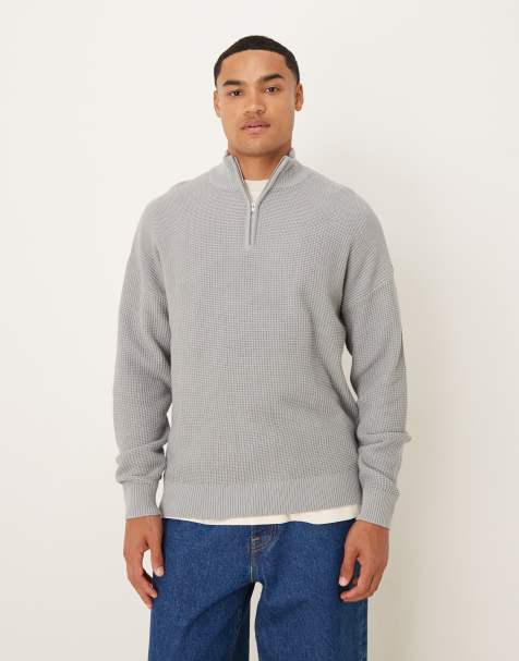 ASOS DESIGN - Maglione comodo in piqué grigio chiaro con scollo a imbuto - view 1