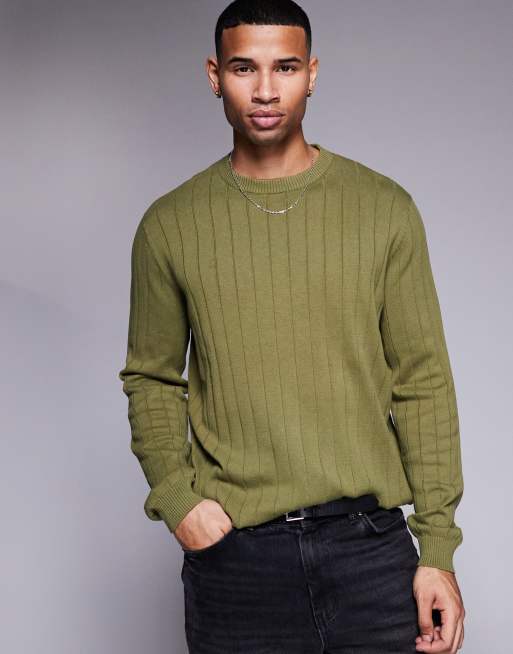 ASOS DESIGN - Maglione comodo kaki a coste larghe