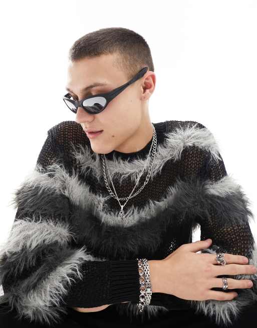ASOS DESIGN - Maglione comodo nero traforato con dettagli pelosi