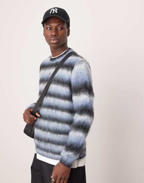 ASOS DESIGN - Maglione comodo soffice blu a righe - view 1