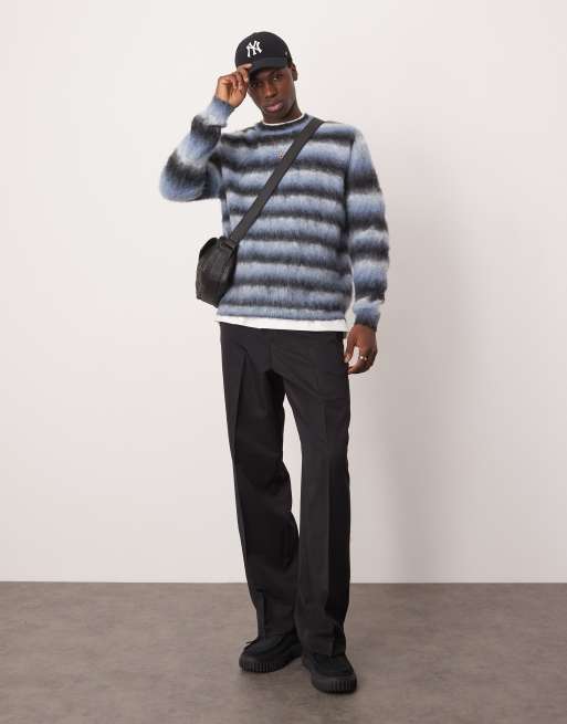 ASOS DESIGN - Maglione comodo soffice blu a righe, 4 di 4