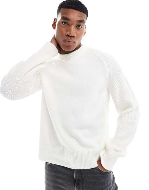 ASOS DESIGN - Maglione comodo squadrato écru con maniche a coste