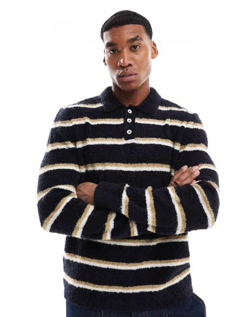 ASOS DESIGN - Maglione comodo testurizzato stile polo blu navy a righe