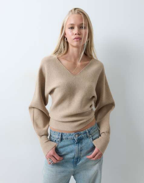 ASOS DESIGN maglione compatto con maniche a pipistrello color cammello - view 1